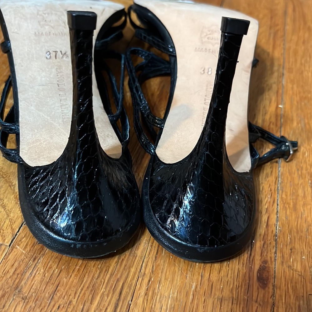 Manolo Blahnik Black Snakeskin Leather Strappy Sandals Heels sz 7.5-8.5 - Picture 12 of 12